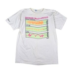Vtg Insana Tees Brain Activity T-Shirt Men's L White Graphic Tee Bad Influence‎